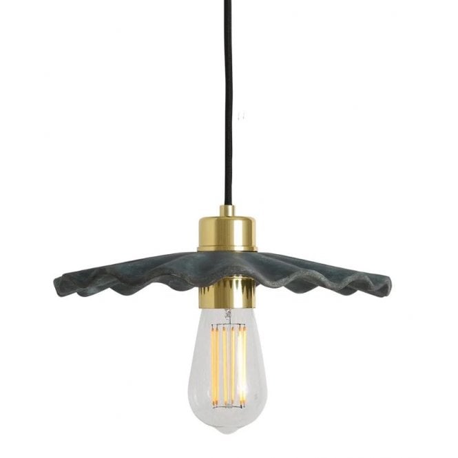 KAPOK Ceramic Pendant Light in Blue Earth and Polished Brass
