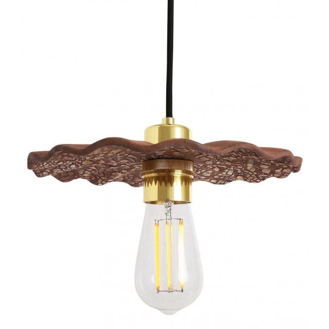 KAPOK Ceramic Pendant Light in Red Iron and Polished Brass