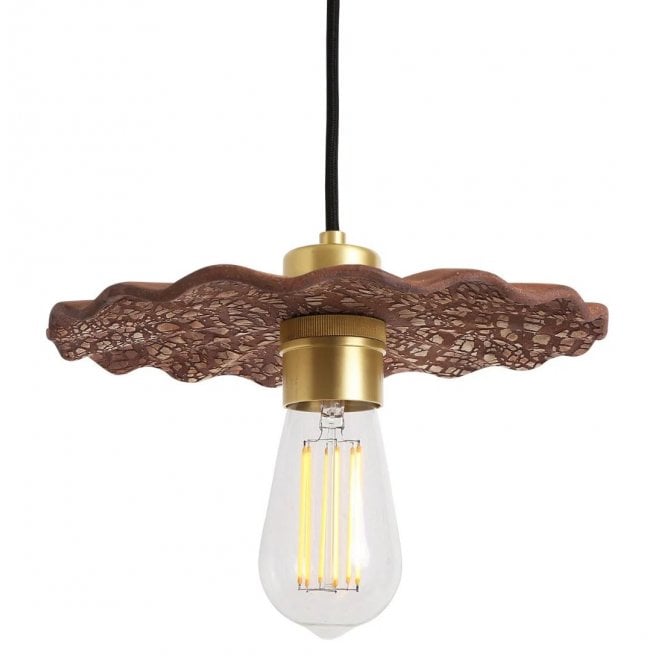 KAPOK Ceramic Pendant Light in Red Iron and Satin Brass