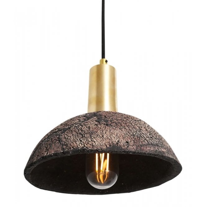 KAURI Ceramic Pendant Light in Black Clay and Polished Brass
