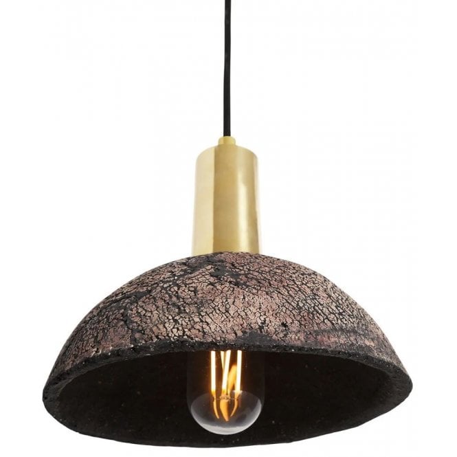 KAURI Ceramic Pendant Light in Black Clay and Satin Brass