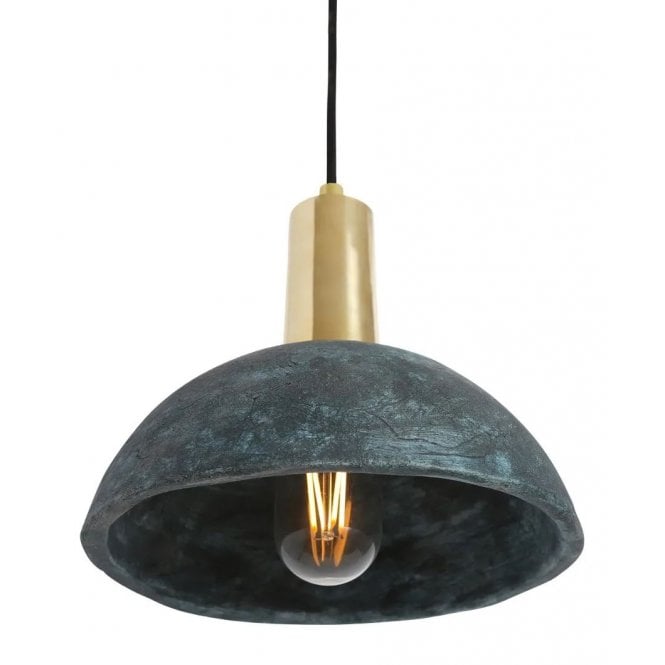 KAURI Ceramic Pendant Light in Blue Earth and Polished Brass