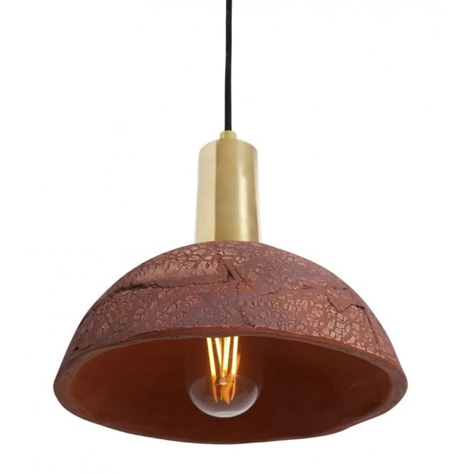KAURI Ceramic Pendant Light in Red Iron and Polished Brass