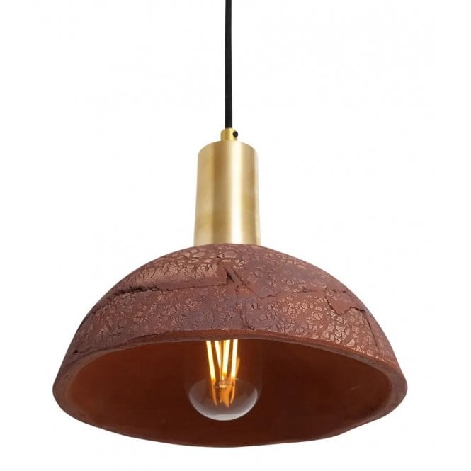 KAURI Ceramic Pendant Light in Red Iron and Satin Brass