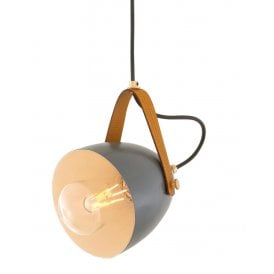 LAMBETH Pendant Light | Grey with Rescued Leather Strap IP65