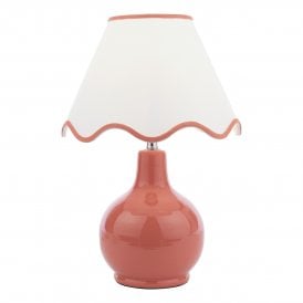 Small Terracotta Ceramic Small Table Lamp with included white cotton shade with red lining around rim and top of shade