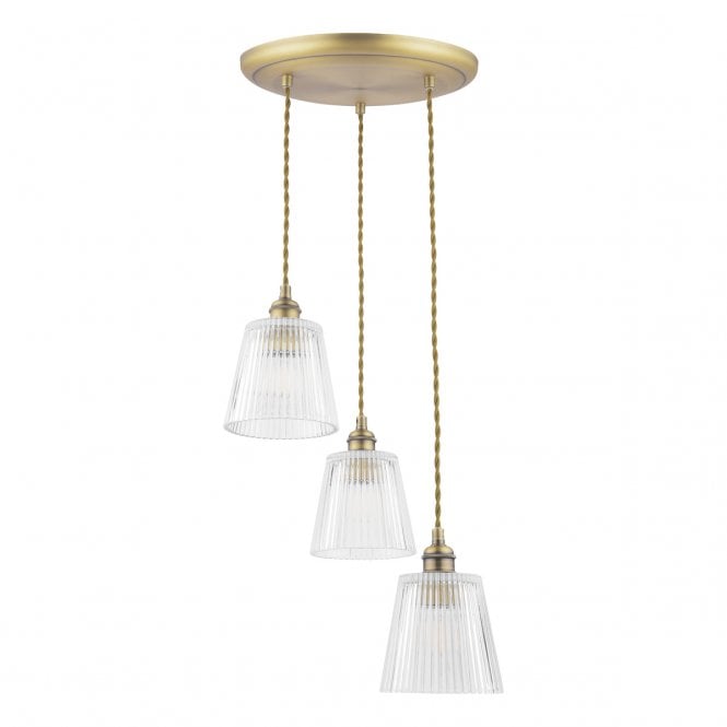  Callaghan 3 Light Pendant Antique Brass and Glass