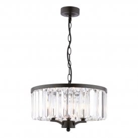 3 Light Black Pendant Crystal Ceiling Light Double Layered Crystals from circular frame 