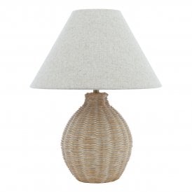 Matt Cream Table Lamp with Natural Linen Lamp Shade Shade