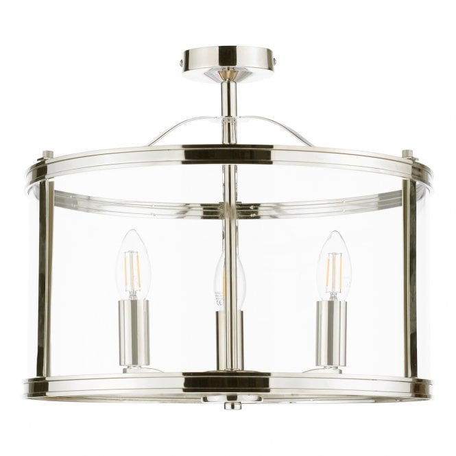  Harrington 3 Light Semi-Flush Polished Nickel and Glass