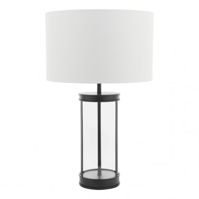  Harrington Small Table Lamp Matt Black and Glass With Shade