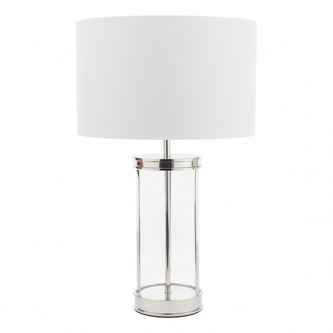  Harrington Small Table Lamp Polished Nickel and Glass With Shade