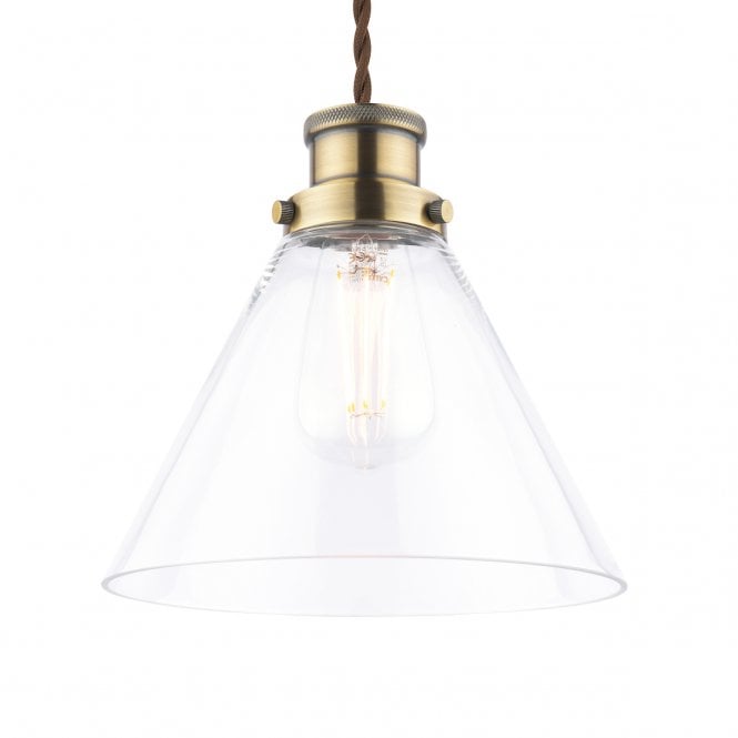  Isaac Easy Fit Pendant Antique Brass and Glass