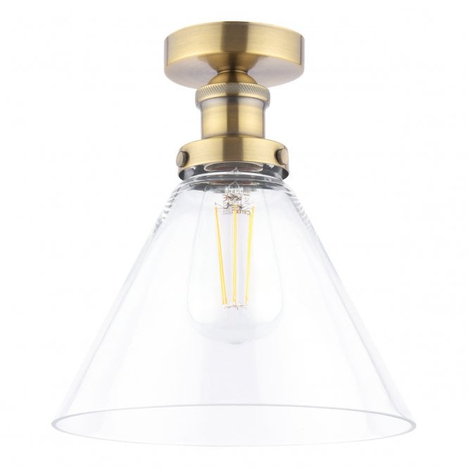  Isaac Semi-Flush Antique Brass and Glass