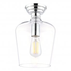 Semi-Flush Polished Chrome and Glass Ceiling Light