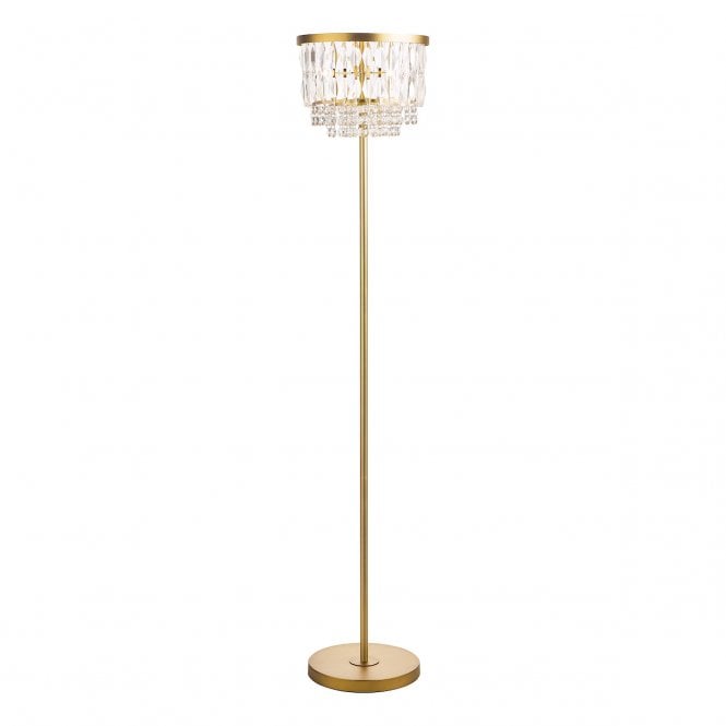  Rhosill 3 Light Floor Lamp Crystal and Matt Antique Brass