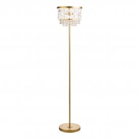 Matt Antique 3 light Metal Brass Floor Lamp with Glass Crystal detail with foot switch detail