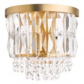 Antique Brass Glass Crystal Wall Light with brass metal details