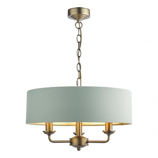  Sorrento 3 Light Shadelier Matt Antique Brass and Green With Shade