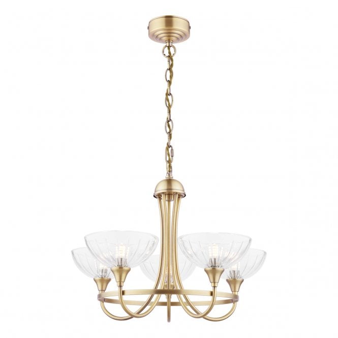  Wellham 5 Light Armed Pendant Antique Brass and Glass
