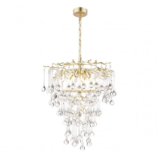  Willow 4 Light Pendant Satin Champagne and Crystal