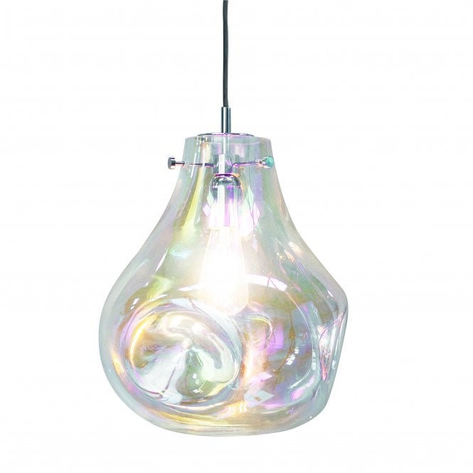 LAVA Pendant | Iridescent Blown Tinted Glass & Chrome