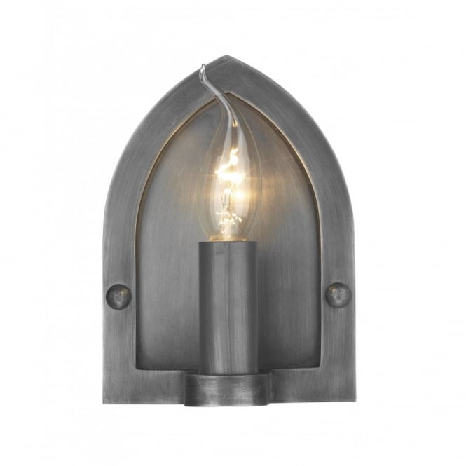 LINDISFARNE Wall Light Brushed Pewter Medieval/Arts&Crafts