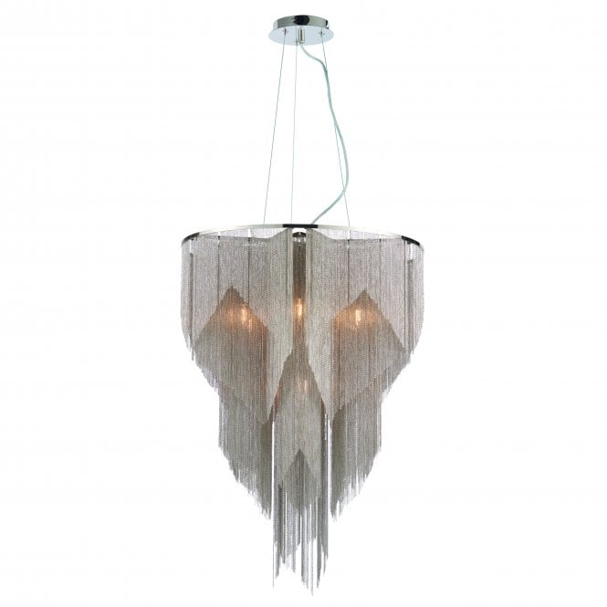 LOIRE 6 Light Cascade Pendant | Bright Nickel Plate & Silver Look Chain
