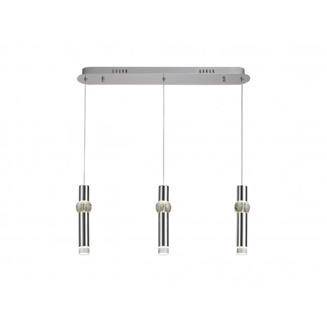 LOLA 3 Light Ceiling Pendant Bar Polished Chrome Crystal