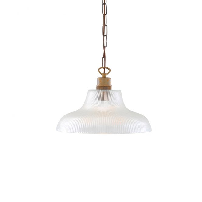 LONDON 30cm Holophane Railway Pendant in Antique Brass