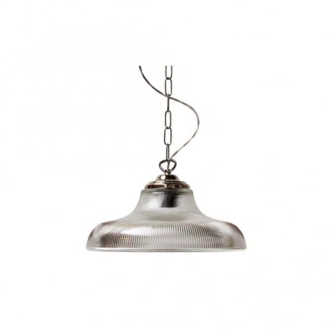 LONDON 30cm Holophane Railway Pendant in Polished Chrome