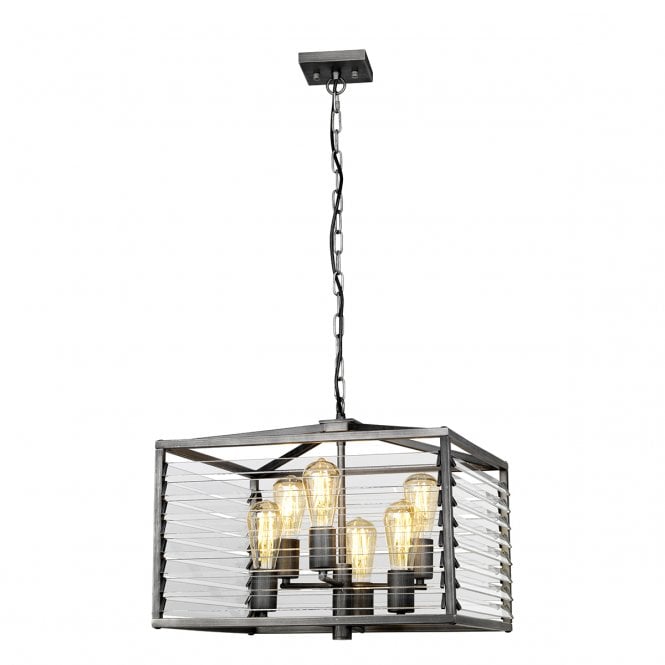 LOUVRE 6 Light Pendant in Gunmetal Paint Finish