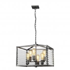 LOUVRE 6 Light Pendant in Gunmetal Paint Finish