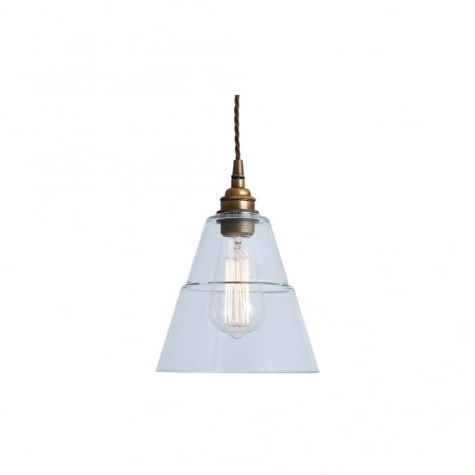 LYX Clear Glass Pendant Light in Antique Brass