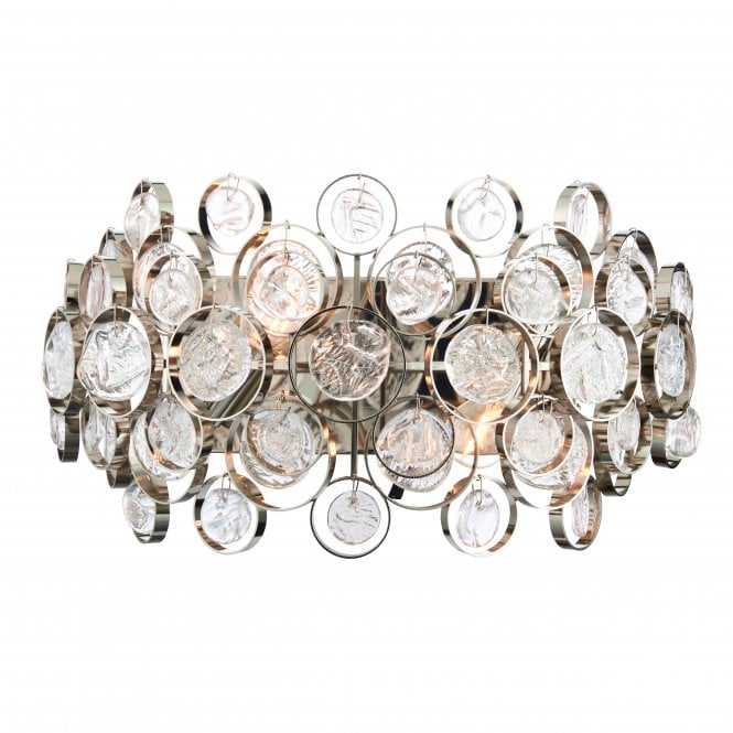 MARELLA 2 Light Wall Light | Bright Nickel Plate & Clear Glass Coins