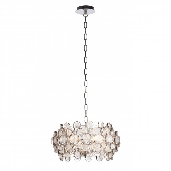MARELLA 4 Light Pendant | Bright Nickel & Clear Glass Coins | Handmade UK