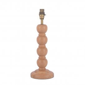 Oak and antique brass candlestick style table lamp with natural wax finish