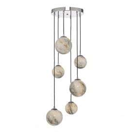 MIKARA 6 Planets Cluster Pendant | Marble Effect Glass & Polished Chrome