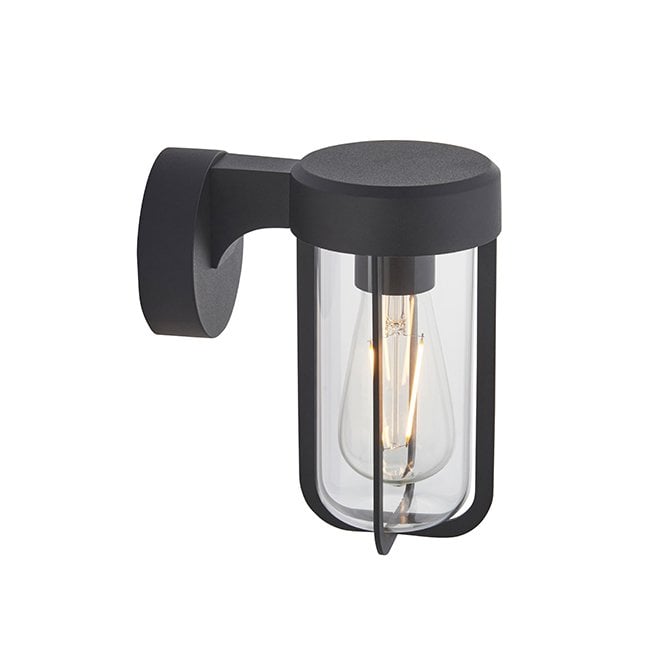MILTON Die-Cast Ip44 Black With Clear Glass E27 Wall Light