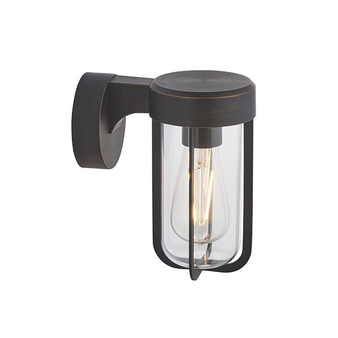 MILTON Die-Cast Ip44 Brushed Bronze With Clear Glass E27 Wall Light