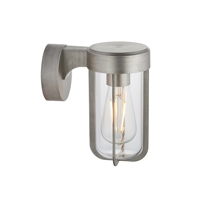 MILTON Die-Cast Ip44 Brushed Silver With Clear Glass E27 Wall Light