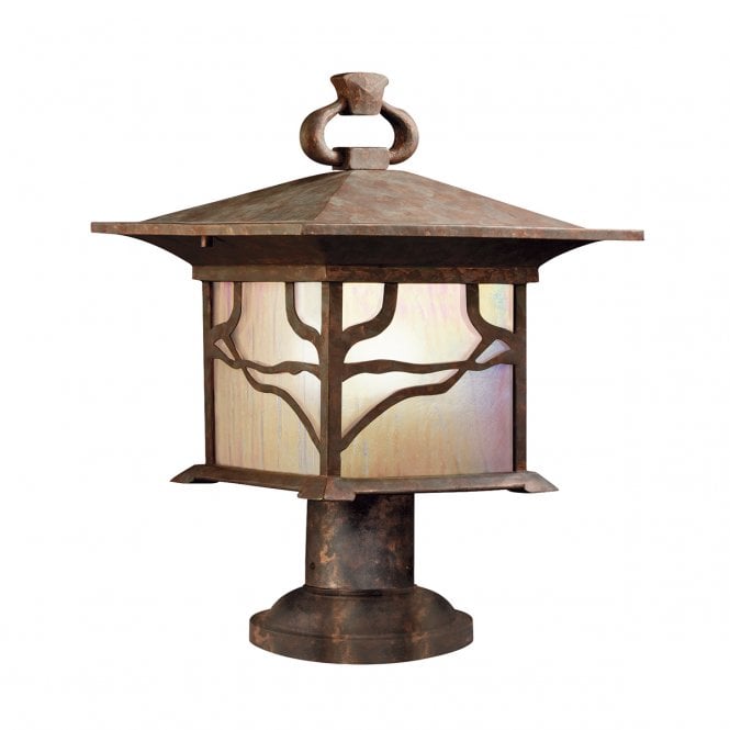 MORRIS 1 Light Pedestal Lantern in Distressed Copper IP44 Rated for Outdoor Use