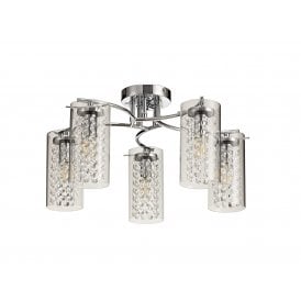 MYLA 5 Light Semi-Flush Ceiling Light | Polished Chrome Crystal & Glass