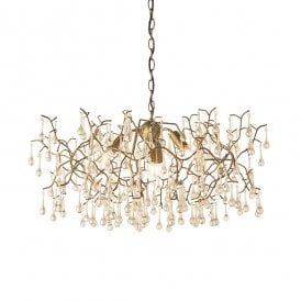OASIS Aged Gold Branch Chandelier With Glass Droplets