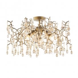 OASIS Aged Gold Branch Semi-Flush With Glass Droplets