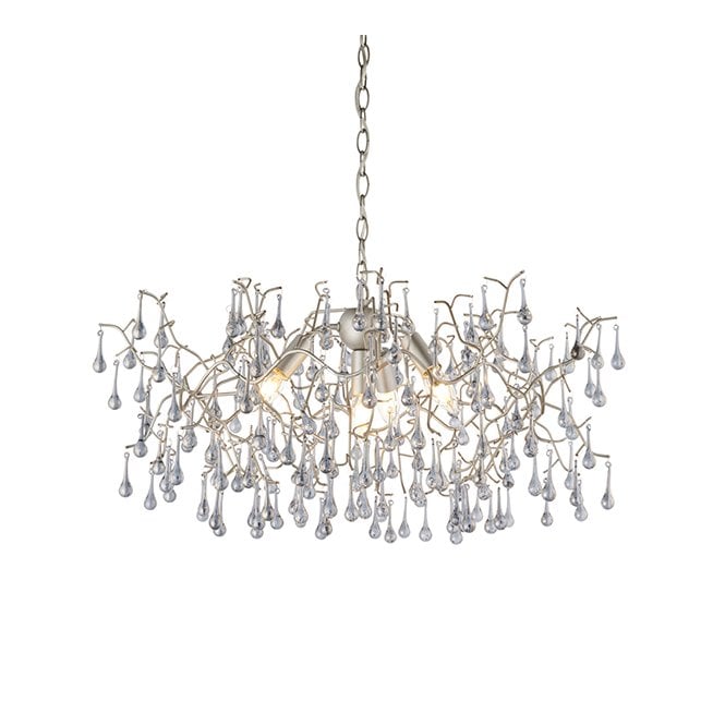 OASIS Aged Silver Branch Chandelier With Glass Droplets