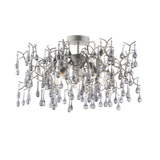 OASIS Aged Silver Branch Semi-Flush With Glass Droplets