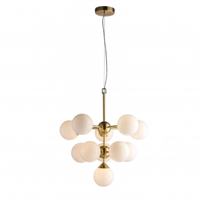 OSCAR 11 Light Pendant | Satin Brushed Gold Effect Plate & Gloss White Glass