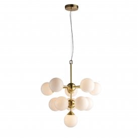 OSCAR 11 Light Pendant | Satin Brushed Gold Effect Plate & Gloss White Glass