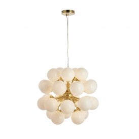 OSCAR 28 Light Pendant | Satin Brushed Gold & Gloss White Glass